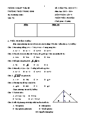 Đề kiểm tra học kỳ I môn Toán lớp 9 - Phần trắc nghiệm